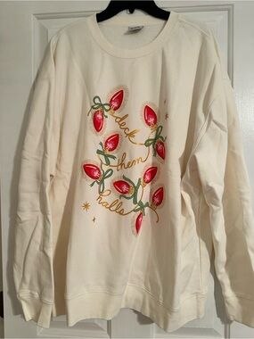 Living fully Women’s Cream Holiday Sweatshirt with Red Light Bulb Graphic